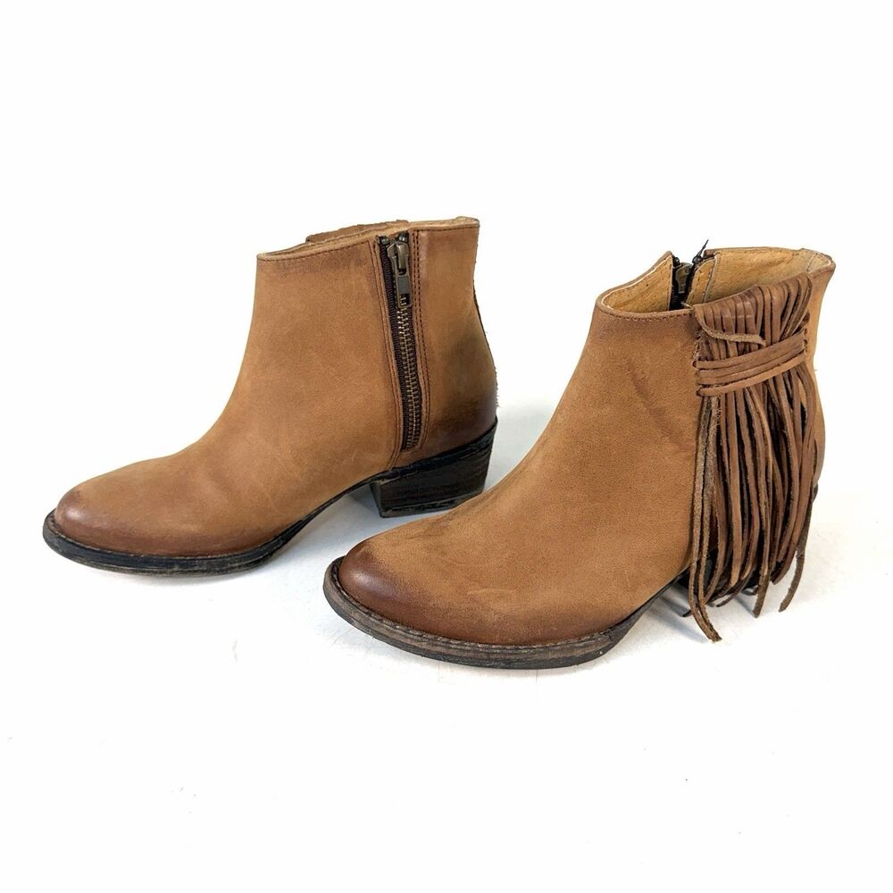 Womens Circle G Brown Leather Side Fringe Shortie Ankle Boots Size 6.5 M Zip